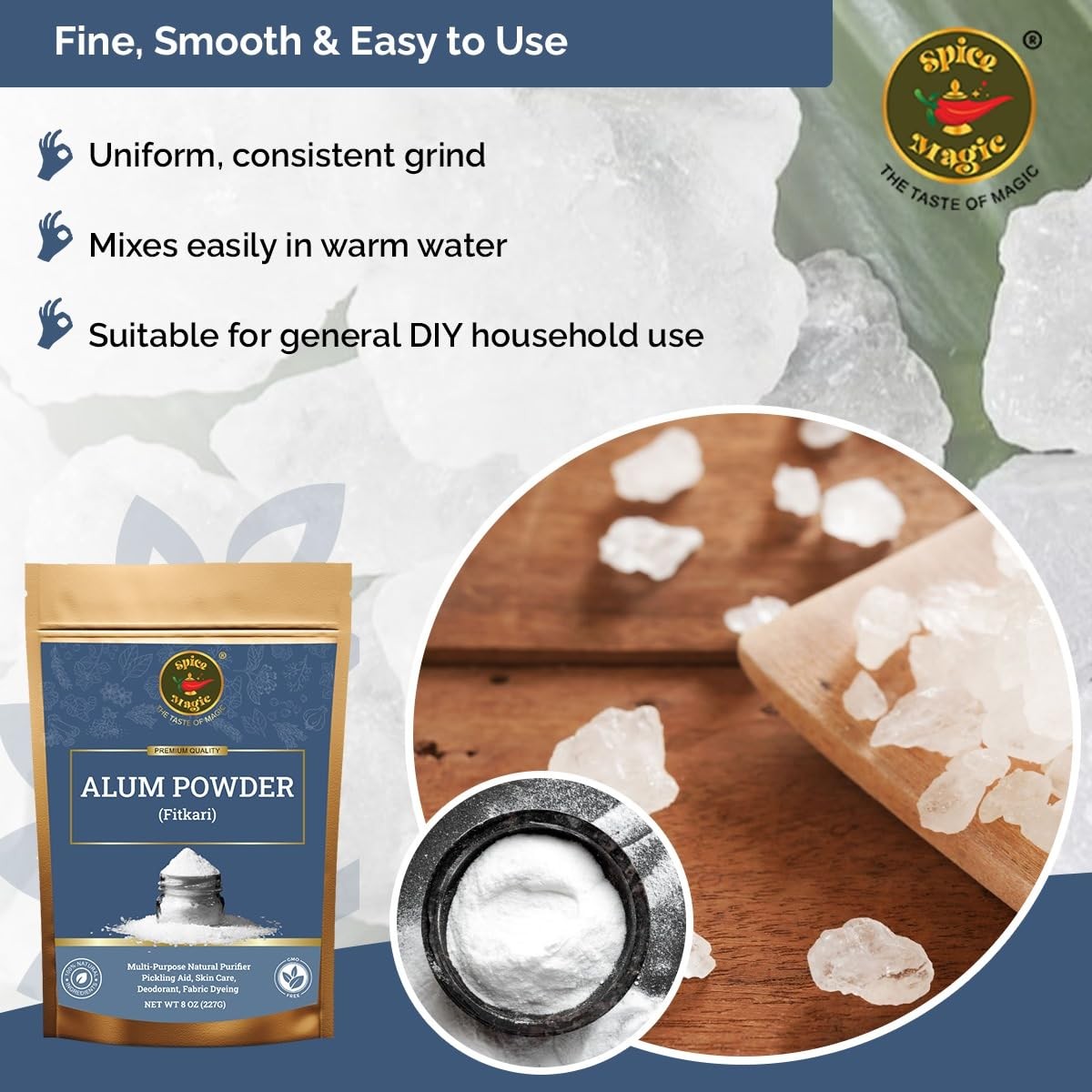 Spice Magic White Alum Powder 8oz (227g) – 100% Pure Natural Potassium Alum Po