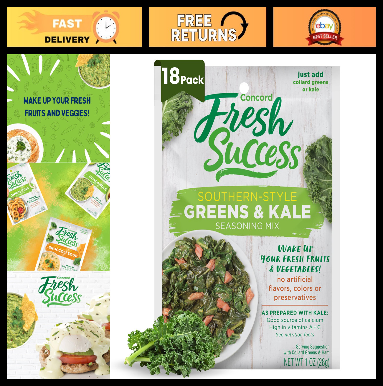 Southern Style Greens & Kale Seasoning – 18 Packets, Flavorful & Healthy Mix