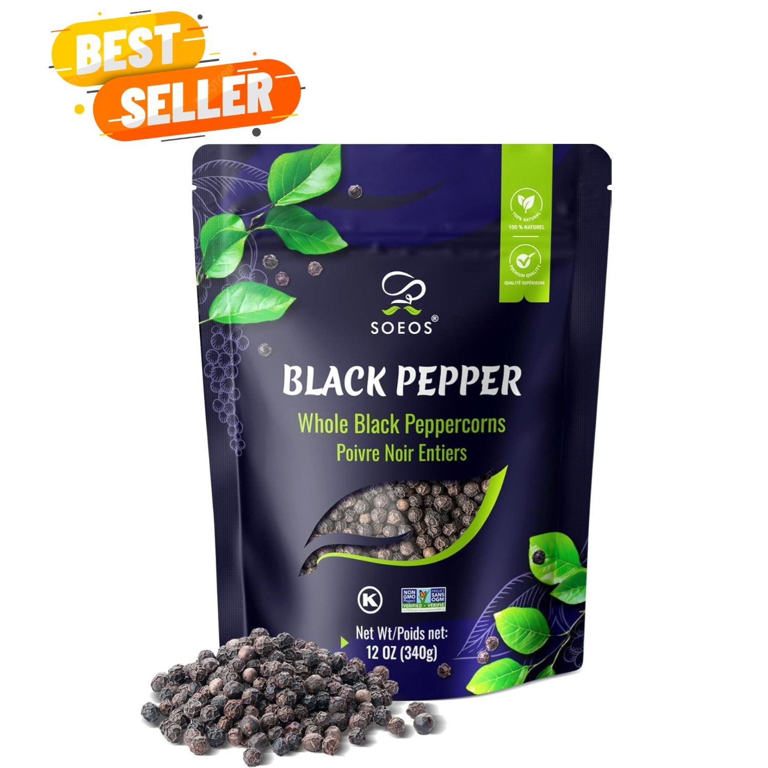 Fresh 12oz Non-GMO Black Peppercorns in Vacuum-Sealed Bag – Kitchen Essential