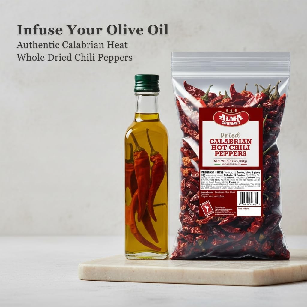 Alma Gourmet Whole Dried Calabrian Red Hot Chili 3.5 Ounce (Pack of 1)