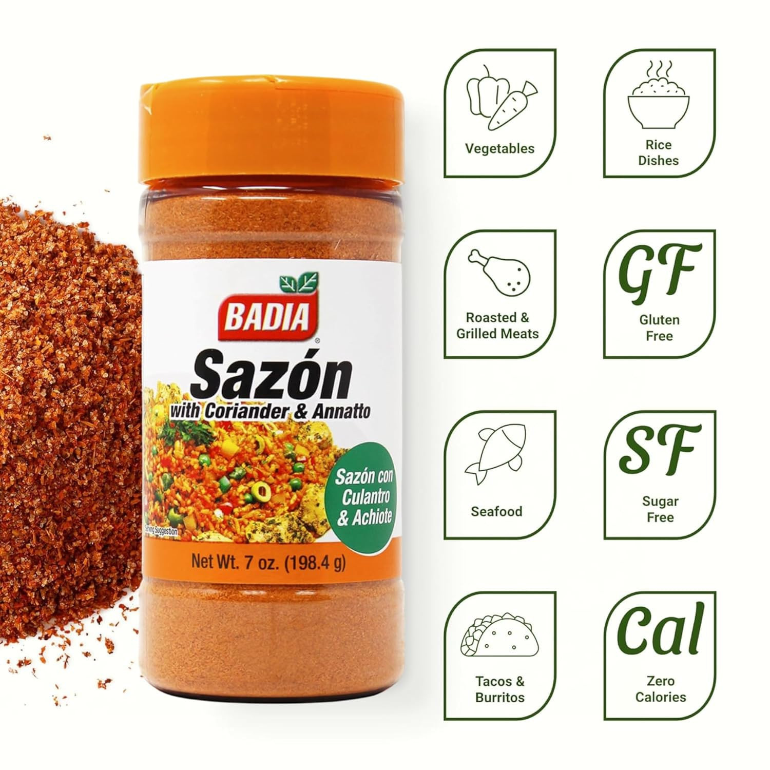 Badia Sazon with Coriander & Annatto Seasoning, 7 Oz – Perfect Blend, Authentic