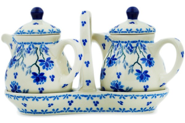 Polish Pottery Seasoning Set 6″ Blue Grapevine-Artisanimports|3801