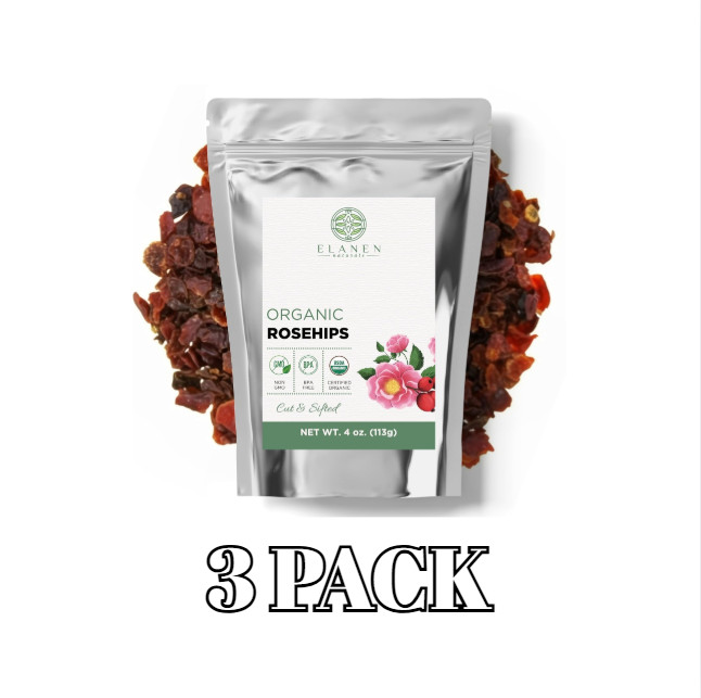 Elanen Naturals Organic Rose Hips 4 oz. (113g), USDA Certified Organic PACK OF 3