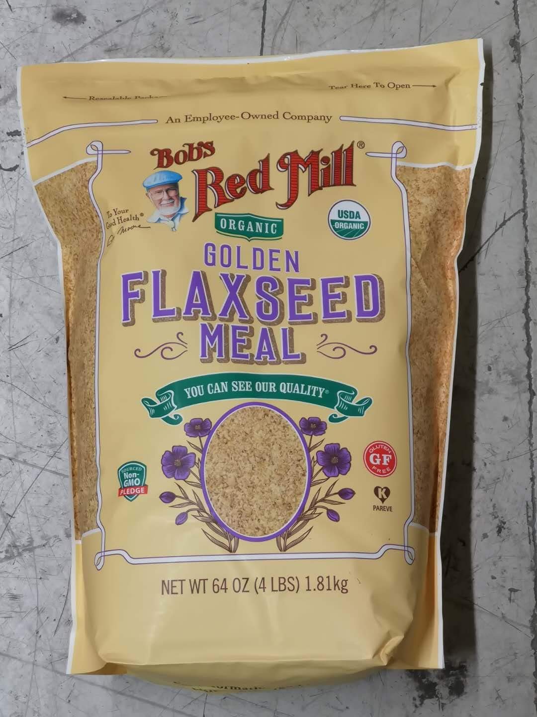 64oz Organic Whole Ground Golden Flaxseed Meal – 4 Pounds Total
