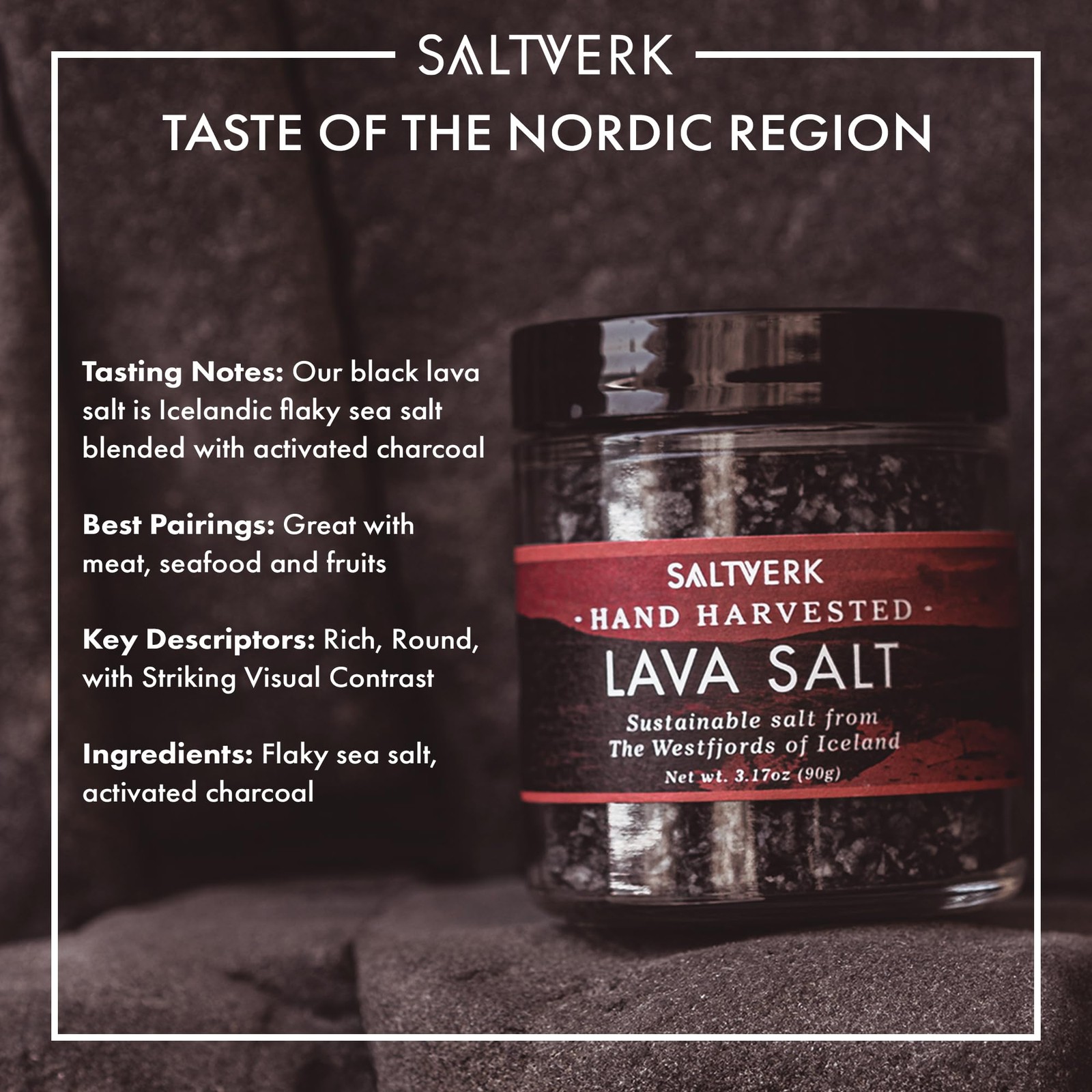 Lava Sea Salt – 3.17 Ounces Jar – Hand Harvested Gourmet – Sustainably Made