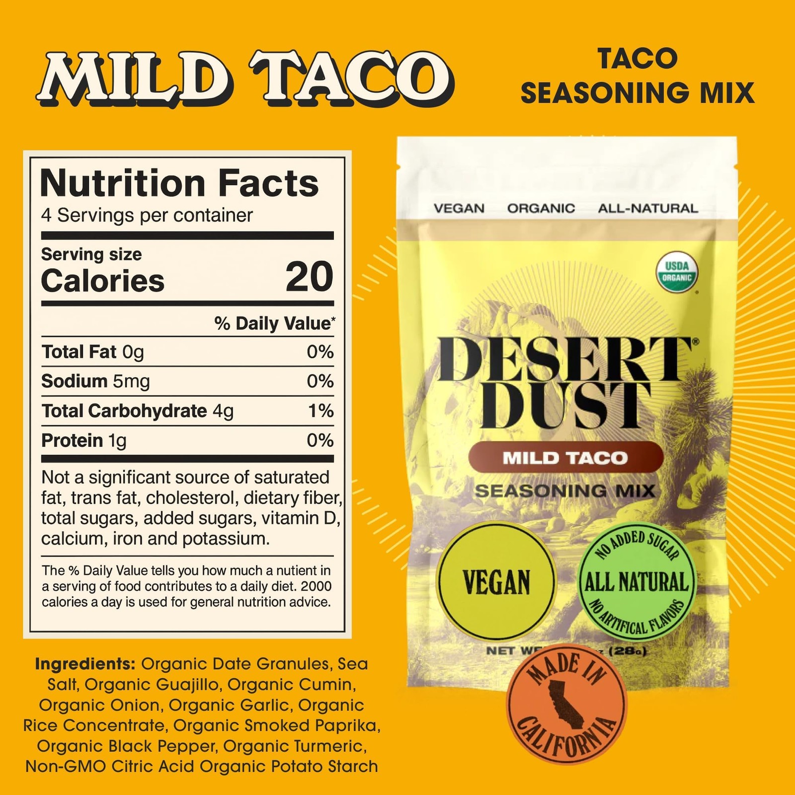Desert Dust Mild Taco Seasoning | Organic, Gluten-Free, Vegan | All-Natural T…