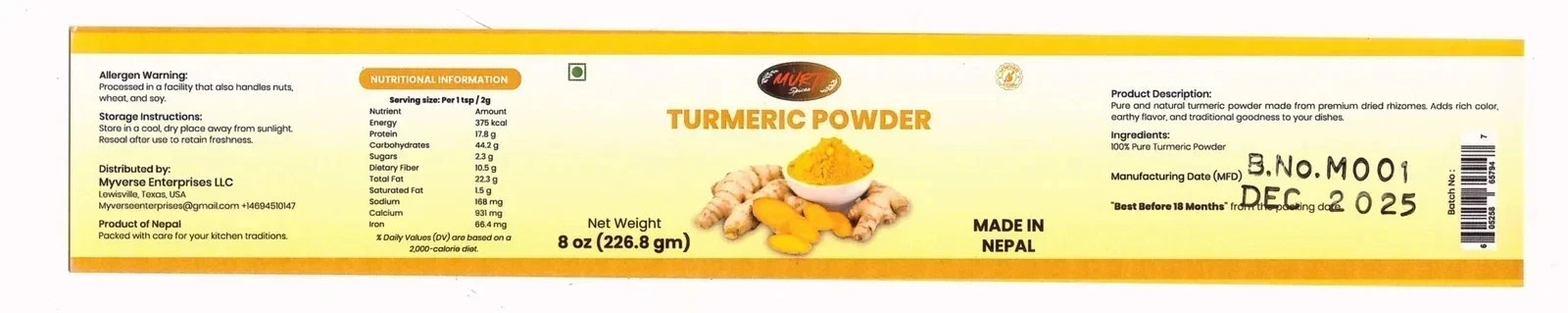 Murti Spices Turmeric (Haldi/Besar) Powder