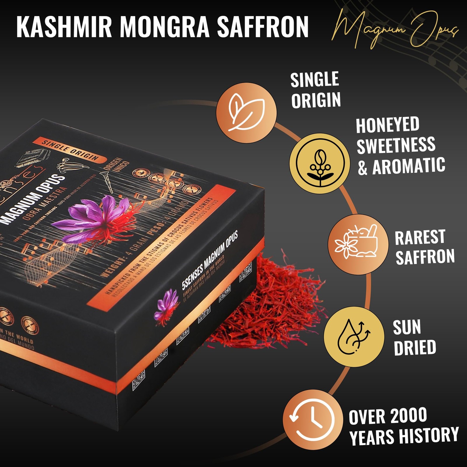 5Senses Kashmir Mongra Saffron | Azafran | Magnum Opus | Premium (0.035oz/1g)