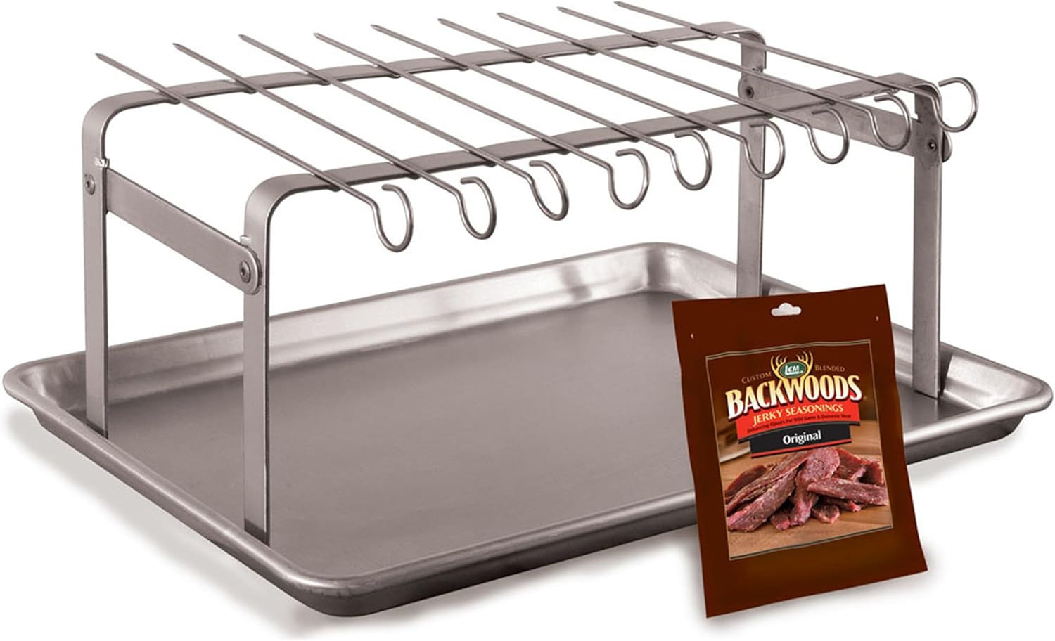 Products Jerky Hanger with 9 Skewers, Backwoods Seasoning, Stainless Steel and A