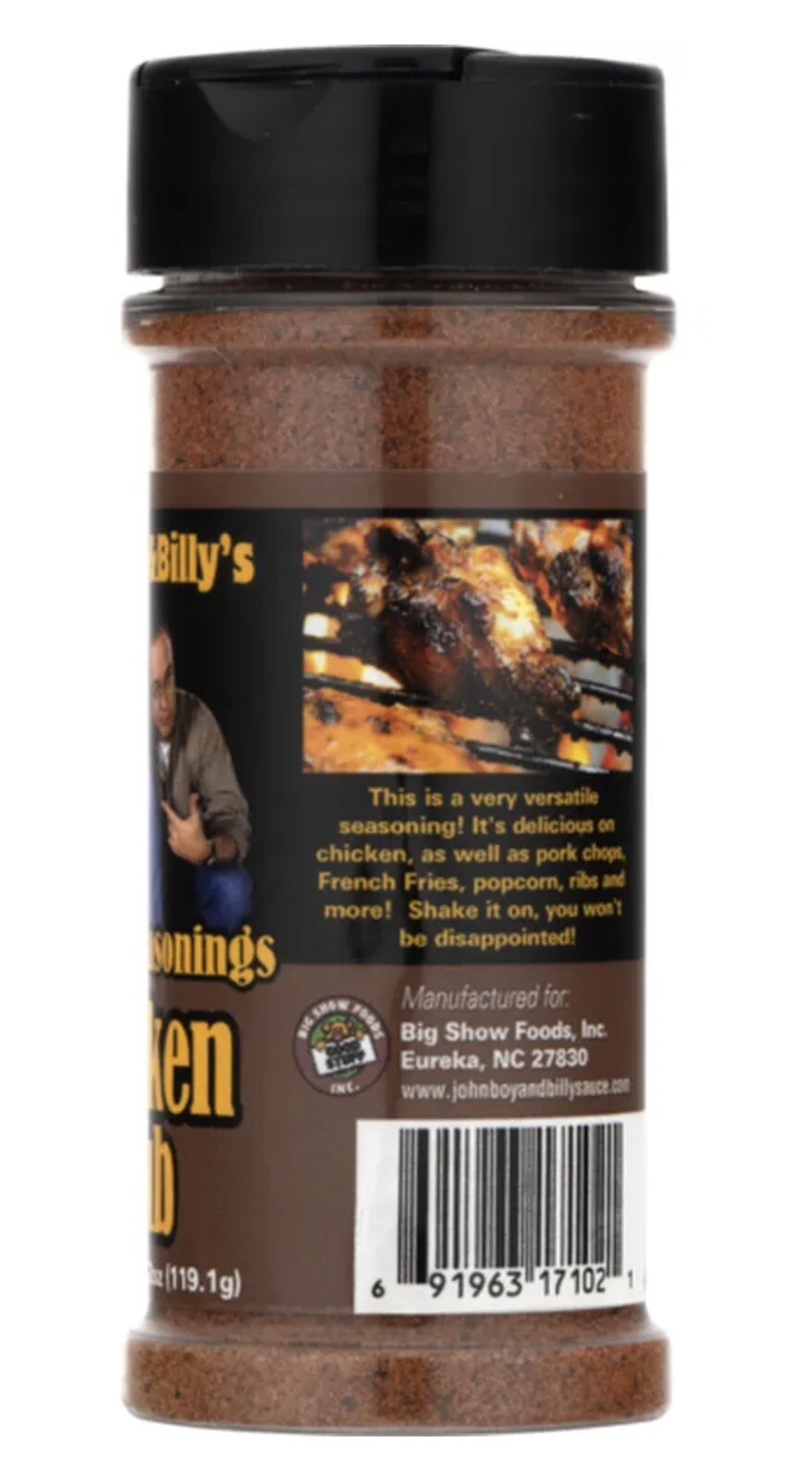 JohnBoy & Billy’s Grillin’ Seasonings Chicken Rub – 4.2oz Bottle w/Shakertop