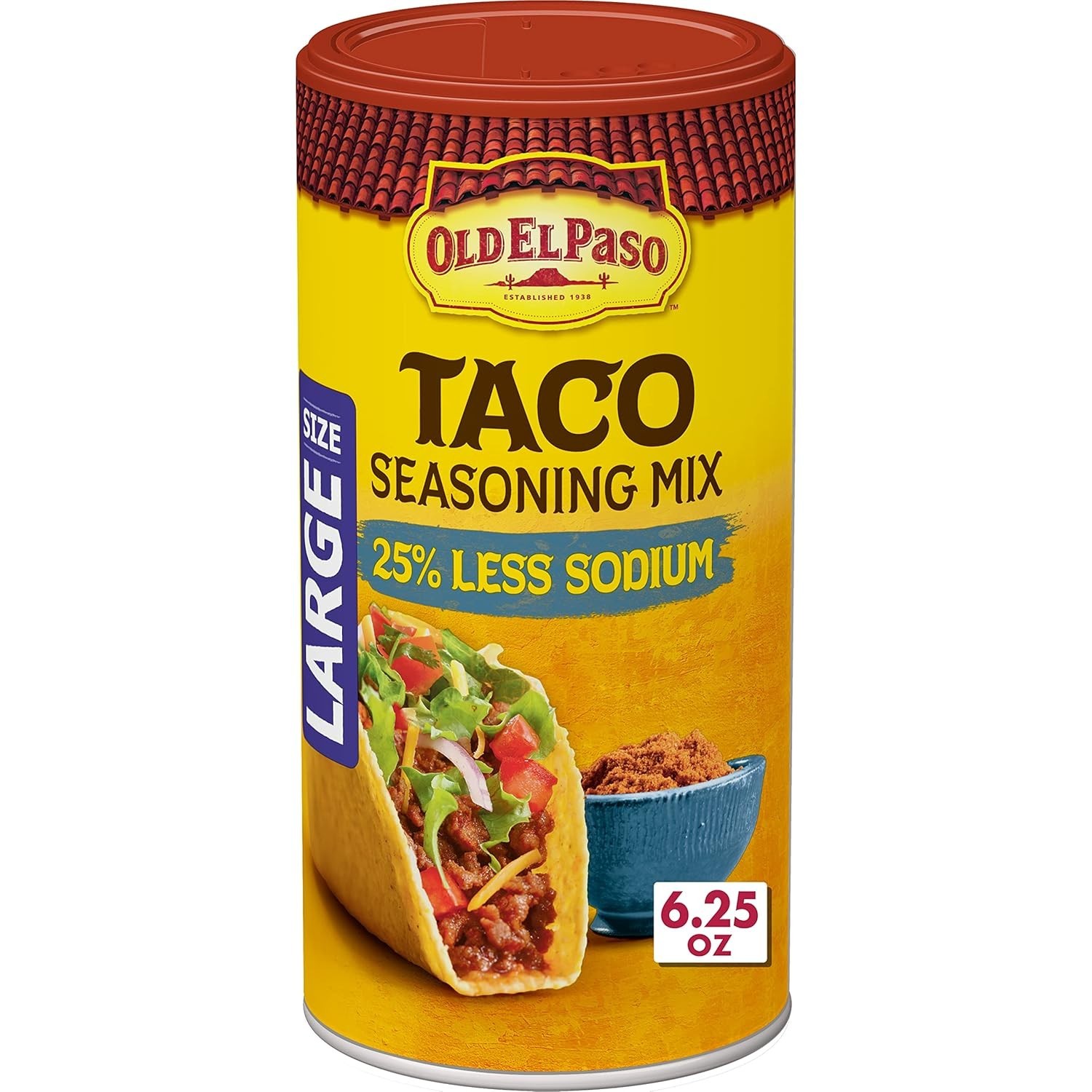 Taco Seasoning, 25% Less Sodium, Large Size, 6.25 Oz.