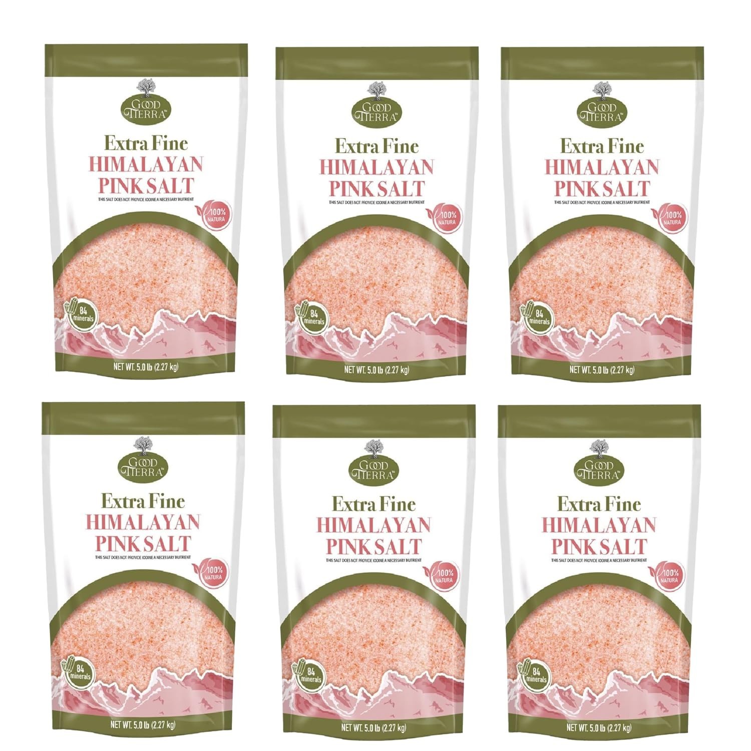 Himalayan Pink Salt Extra-Fine Grain 5 lb PET Bag – Bulk 6 Pack, Natural Mineral