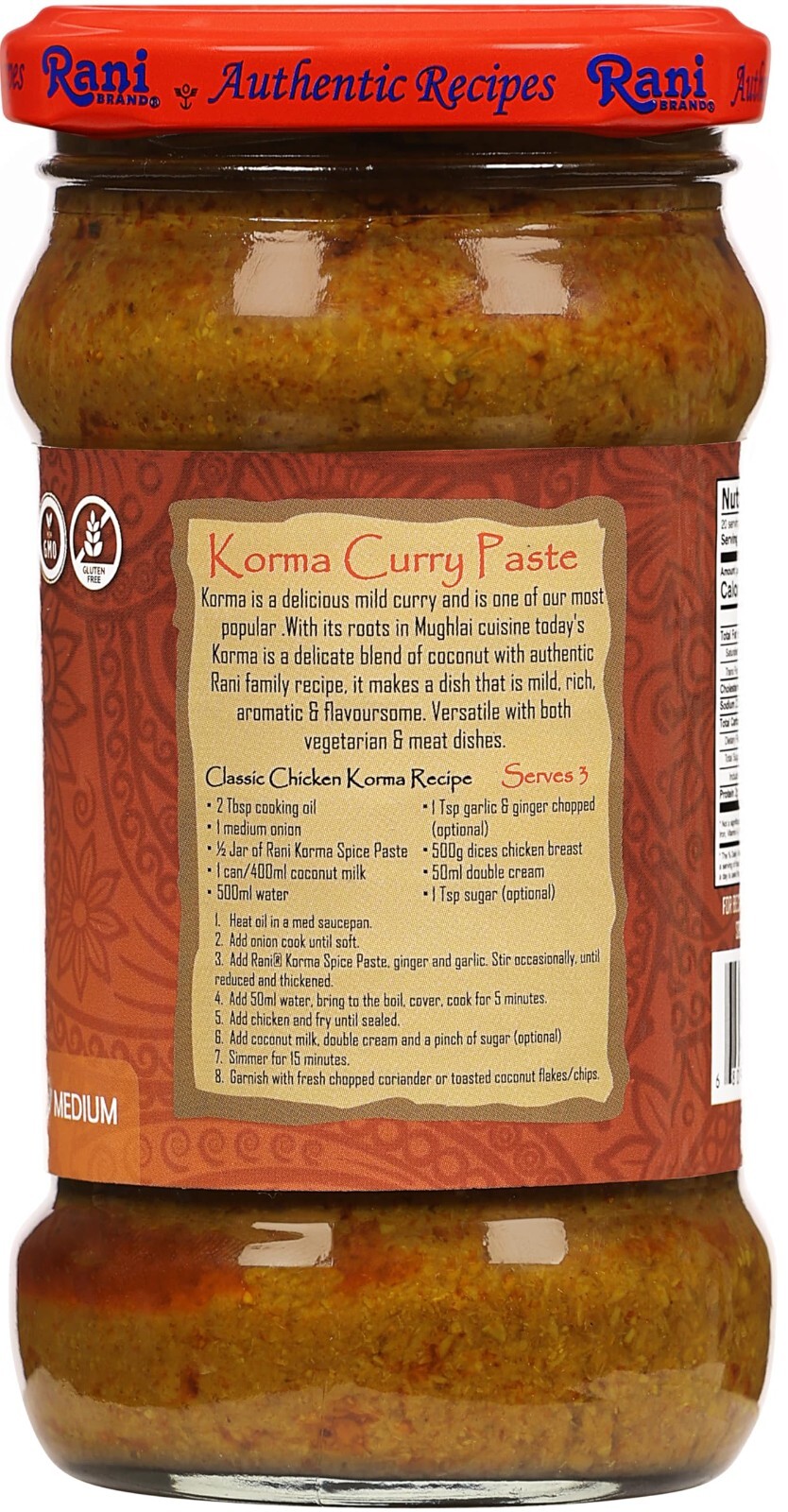 Rani Korma Curry Cooking Spice Paste 10oz (300g) Glass Jar