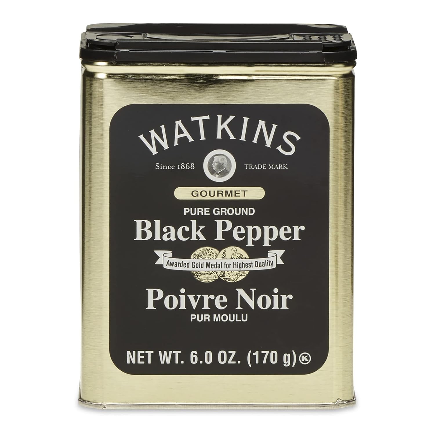 Watkins Gourmet Spice Tin, Pure Ground Black Pepper, 6 oz. Tin, 1-Pack