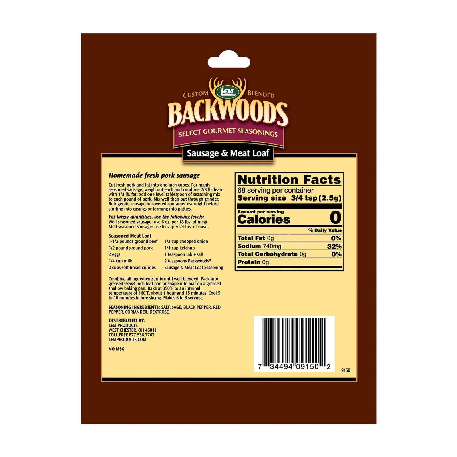 LEM Products Backwoods Sausage and Meatloaf Seasoning, 6 Ounce (Pack of 1)