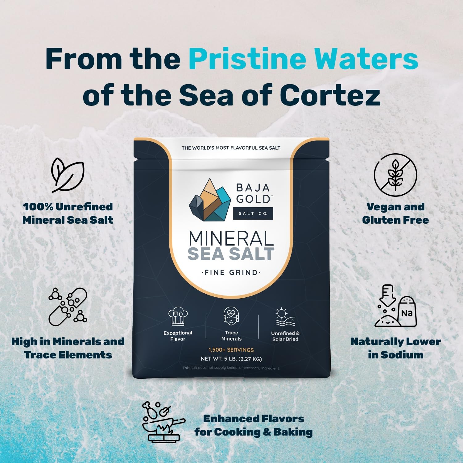 Mineral Sea Salt, Fine Grind, 5 Lb. Bag.