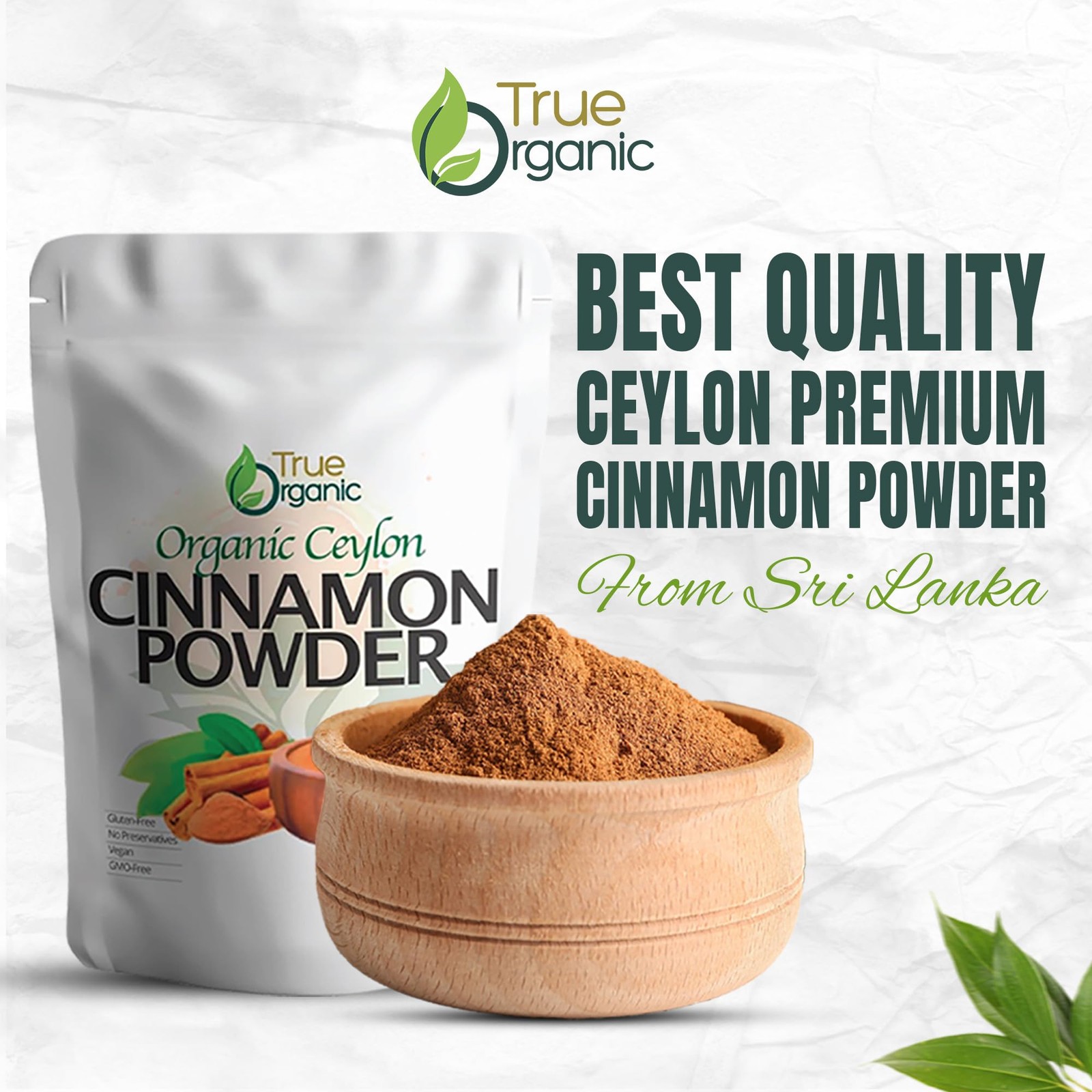True Organic Pure Ceylon Cinnamon Powder, 1 lb, Premium 1 Pound (Pack of 1)