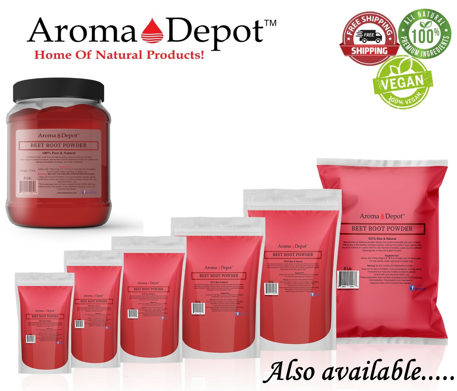Beet Root Powder (Beta vulgaris) Raw & Non-GMO Superfood Vegan 100% Natural