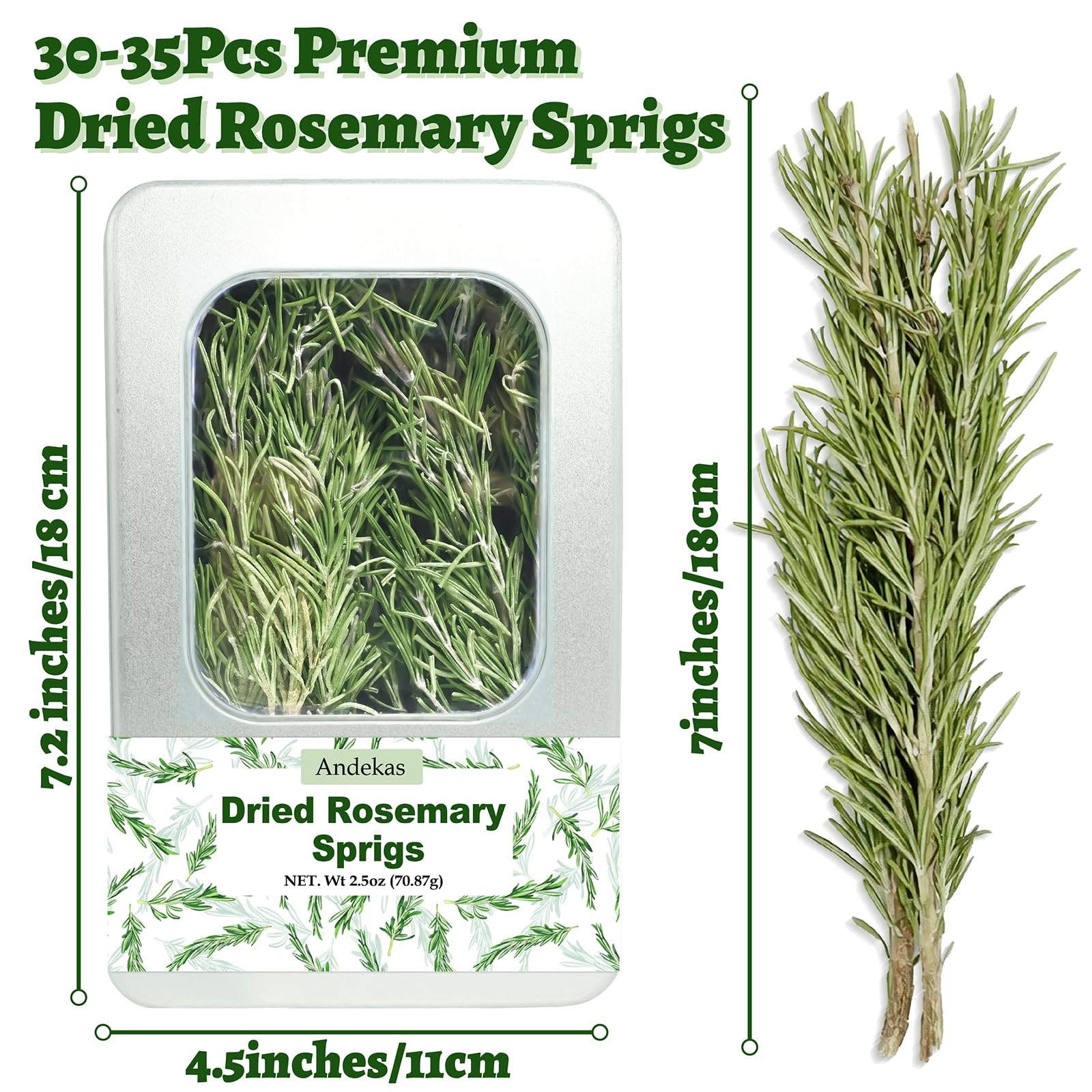 30–35PCS Dried Whole Rosemary Sprigs, 2.5oz Natural Spices in ClearWindow Tin…