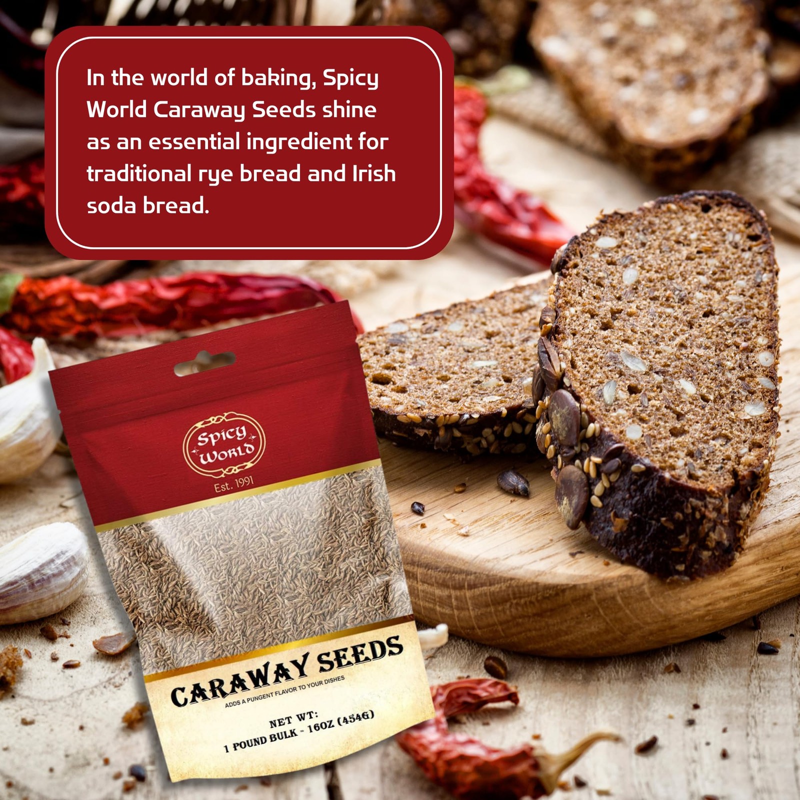 Spicy World Caraway Seeds 16oz Premium Whole Caraway Seeds for Rye Bread Cooking