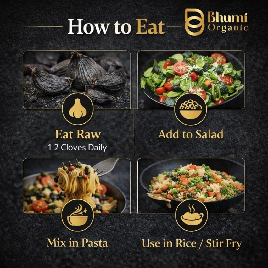 Bhumi Organic Black Garlic Cloves 100 GM Naturally Fermented Ready-to-Eat