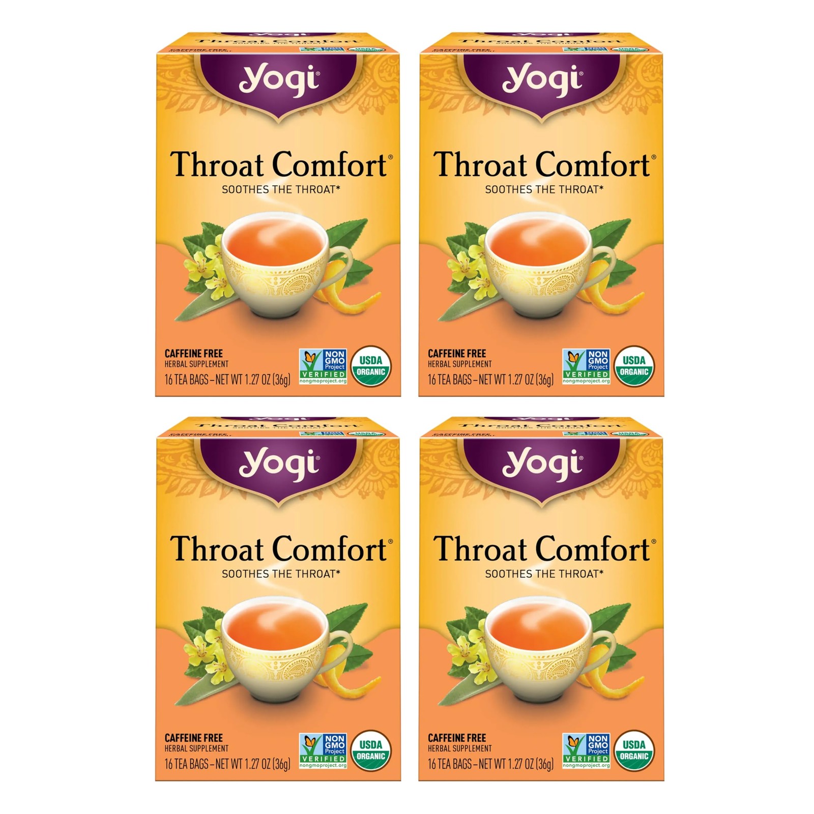 Yogi Tea Throat Comfort – 16 Bags per Pack (4 Packs) – 64 Count (Pack of 4)