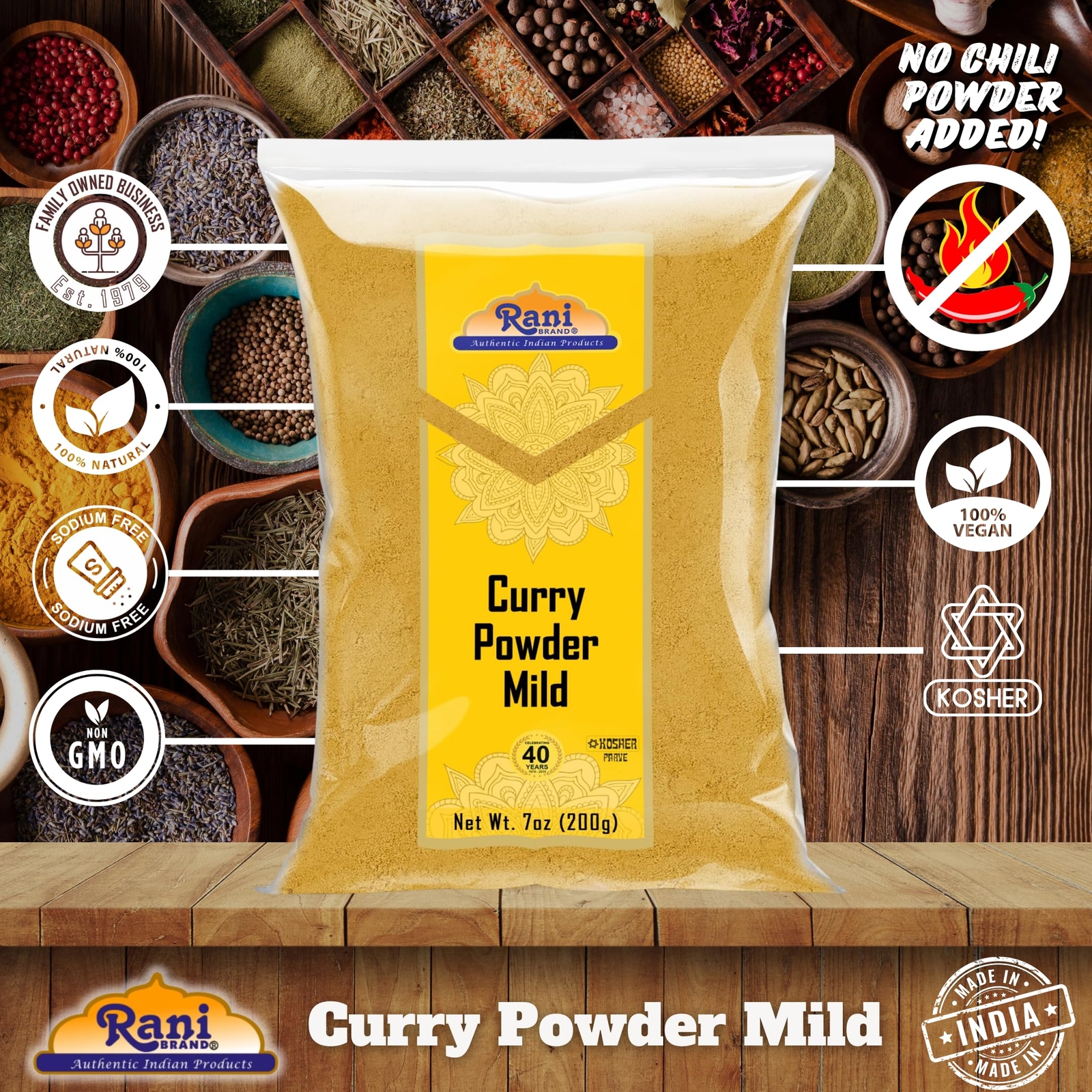 Rani Curry Powder Mild (10-Spice Authentic Indian Blend) 7oz (200g)
