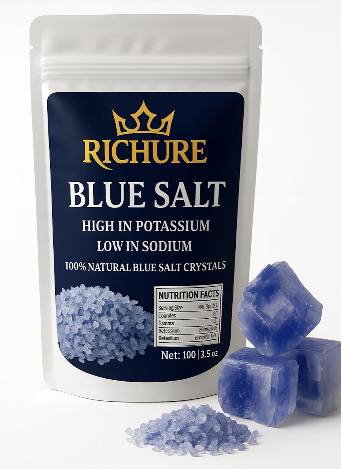 Blue Salt – Rare Mineral, High Potassium, Low Sodium, Gourmet 100g (3.52 oz)