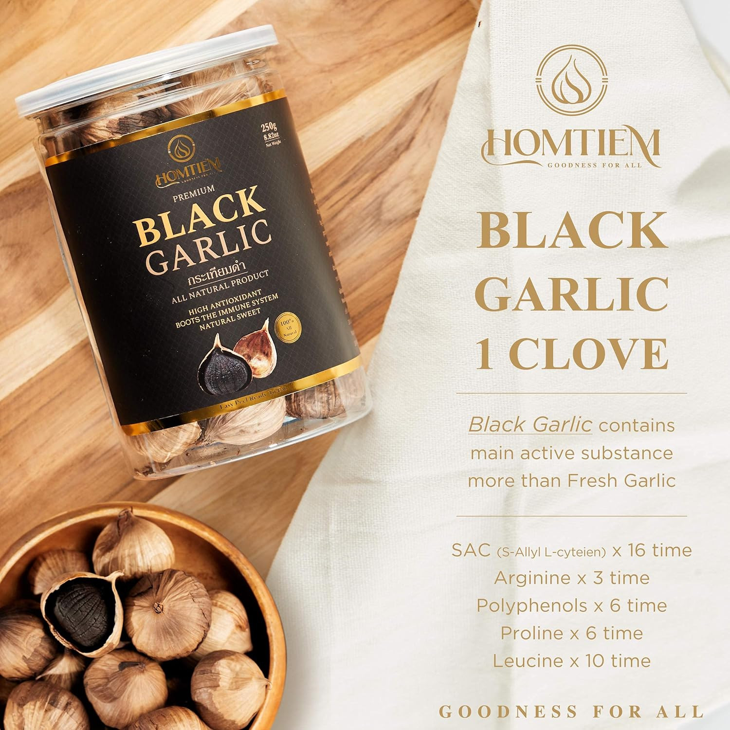 Homtiem Black Garlic 8.82 Oz (250G.), Whole Black Garlic Fermented for 90 Days