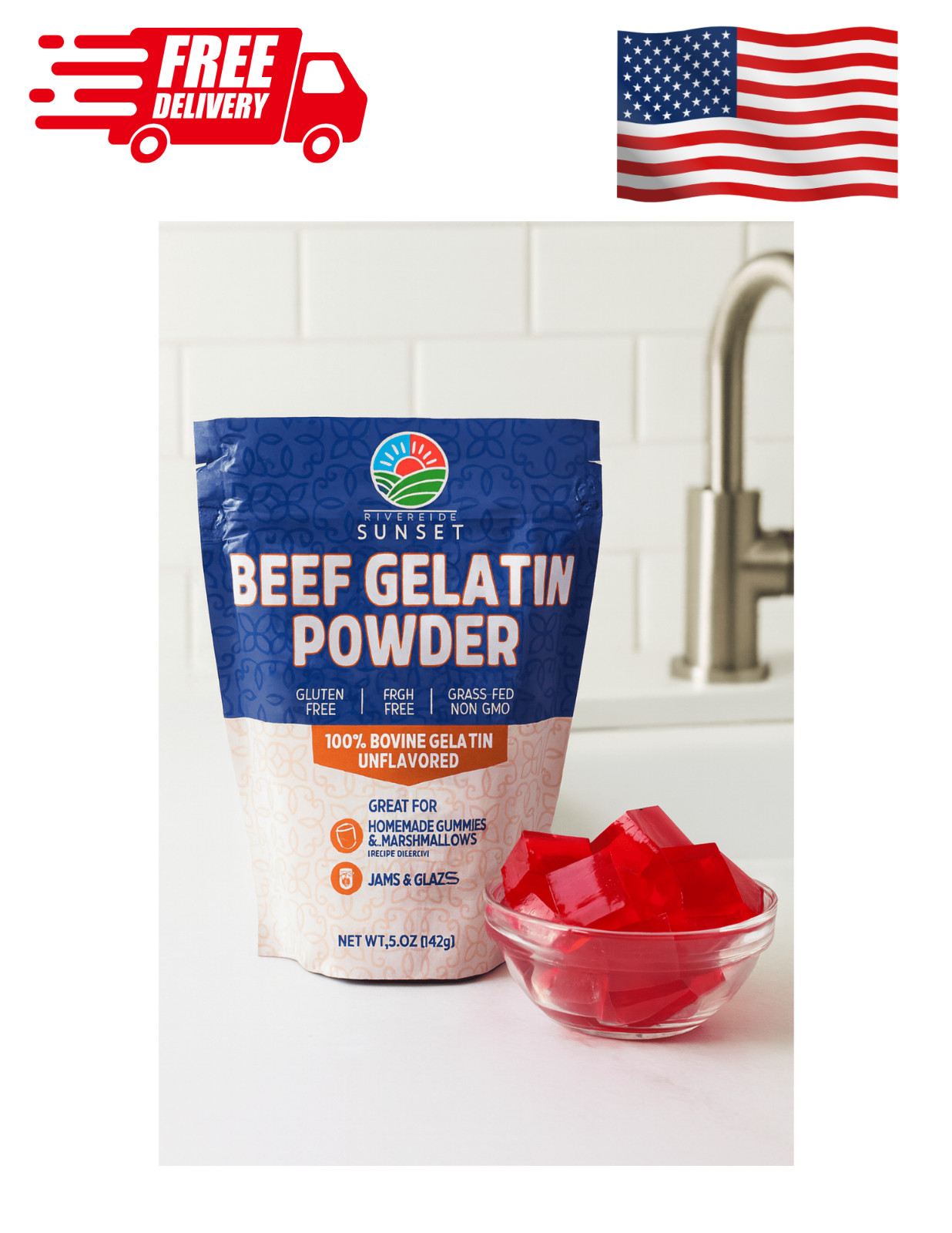 Divided Sunset Unflavored Beef Gelatin Powder 5 oz Paleo Keto rBGH Free