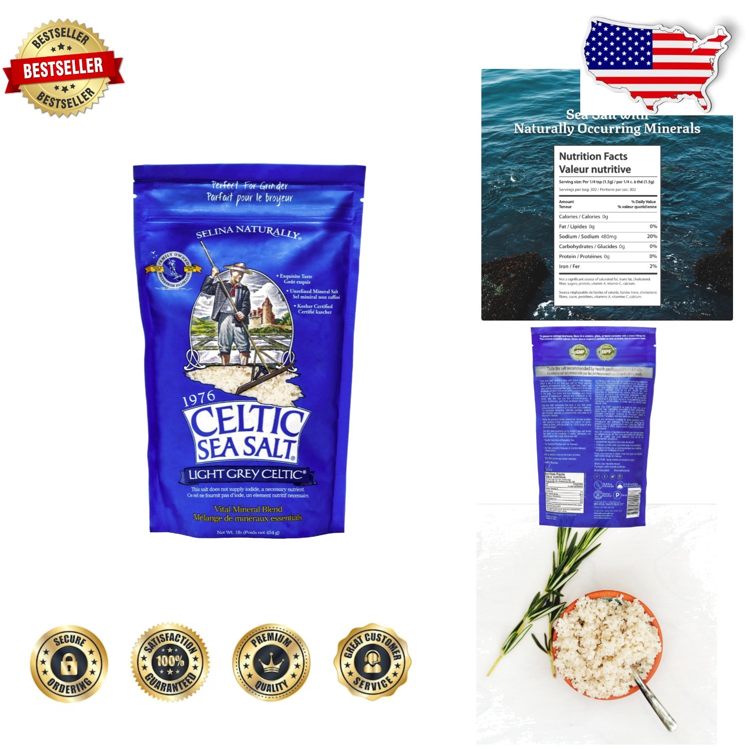 Additive-Free 1 Pound Sea Salt – Light Grey Celtic, Ideal for Cooking & Baking