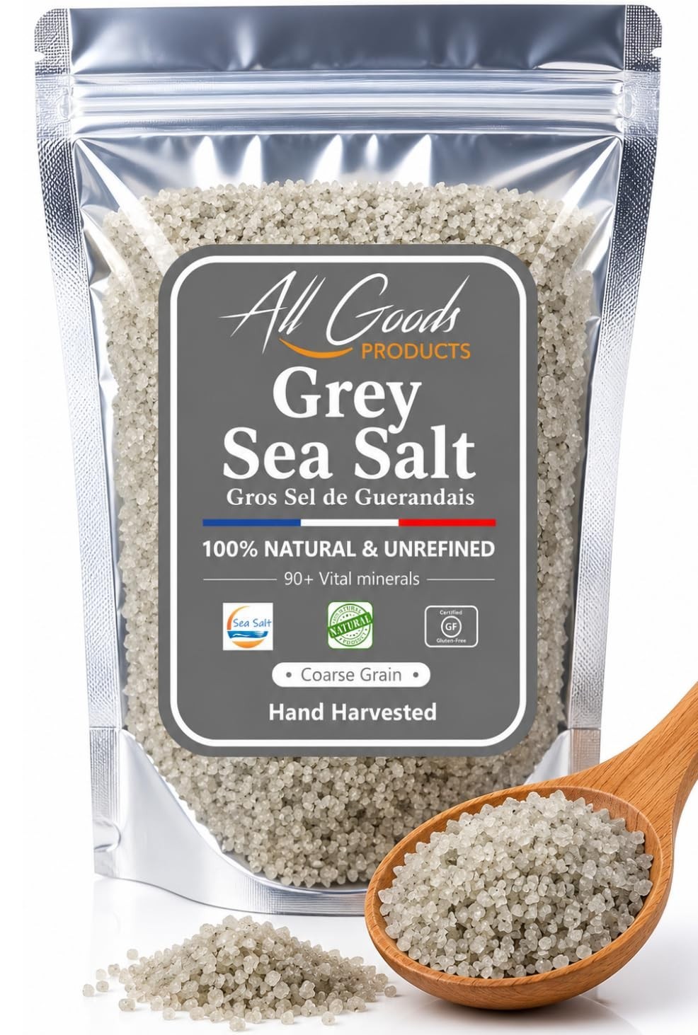 All Goods 5Oz Coarse, Hand Harvested Celtic Salt Organic 82 Minerals Coarse, Fr