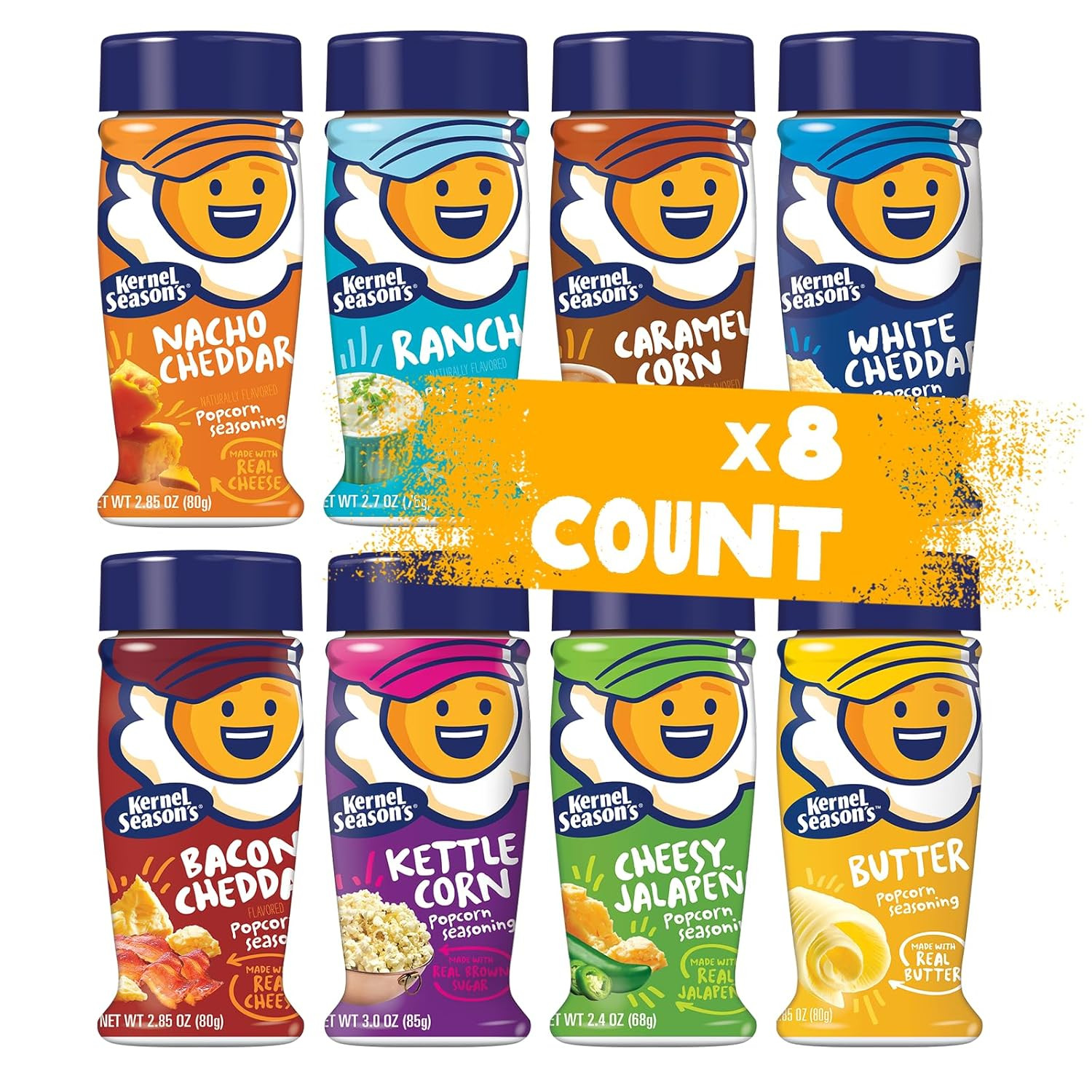 Popcorn Seasoning Full Size Jars Variety Pack, Retail Sizes (Pack of 8)
