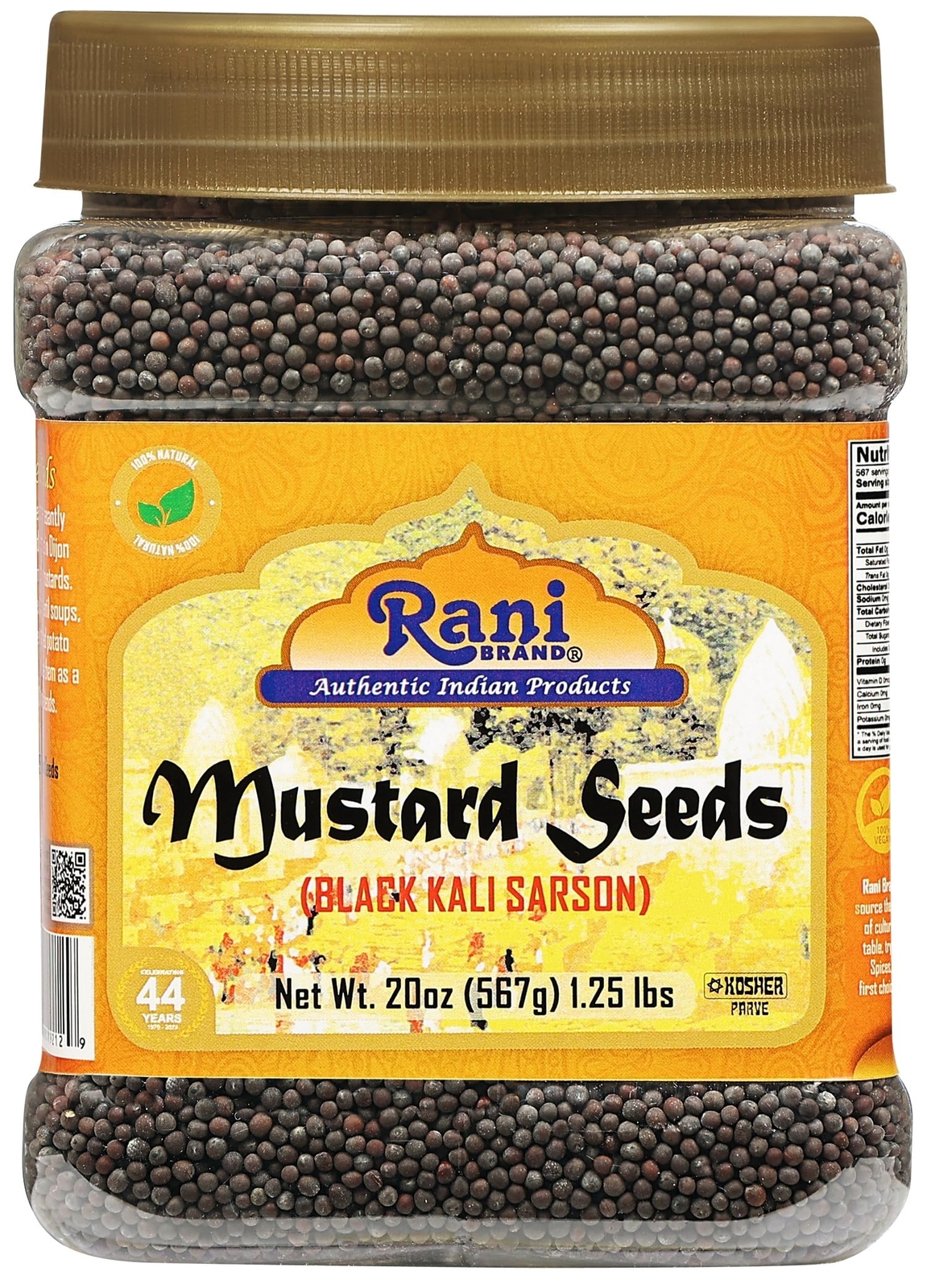 Rani Black Mustard Seeds Whole Spice (Kali Rai) 20oz (1.25lbs) 567g PET Jar