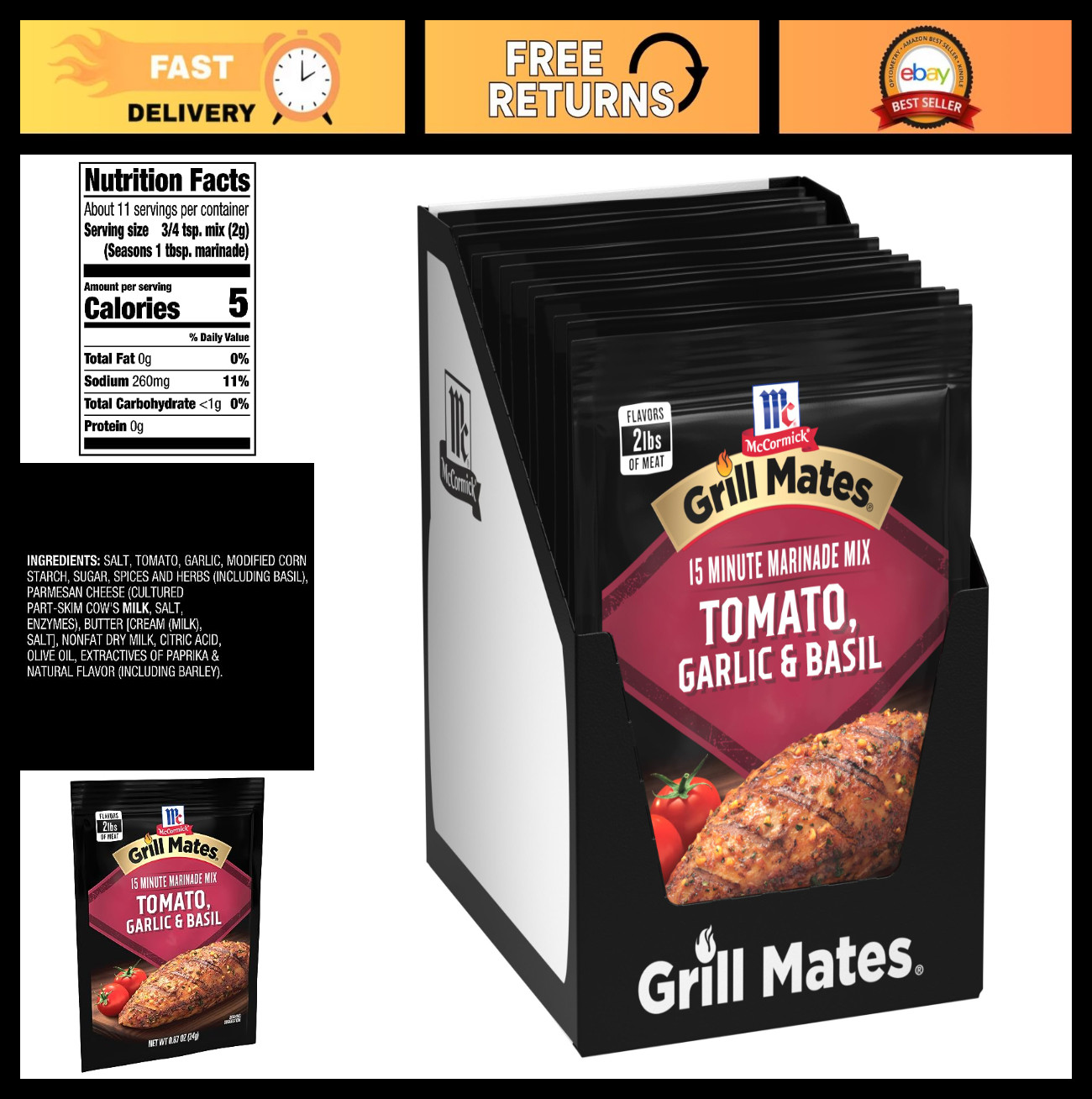 Juicy Marinade Mix for Chicken, Shrimp & Beef – Tomato, Garlic & Basil Flavor