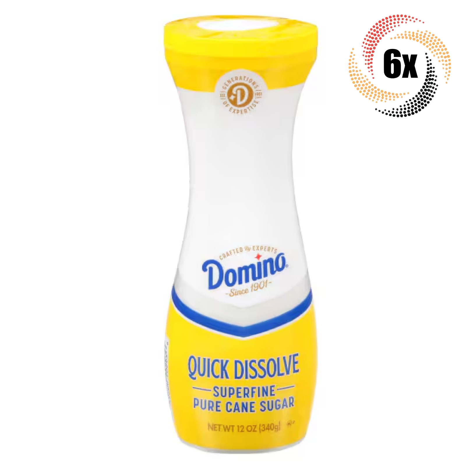 6x Canister Domino Quick Dissolve Superfine Pure Cane Sugar | 12oz | Gluten Free