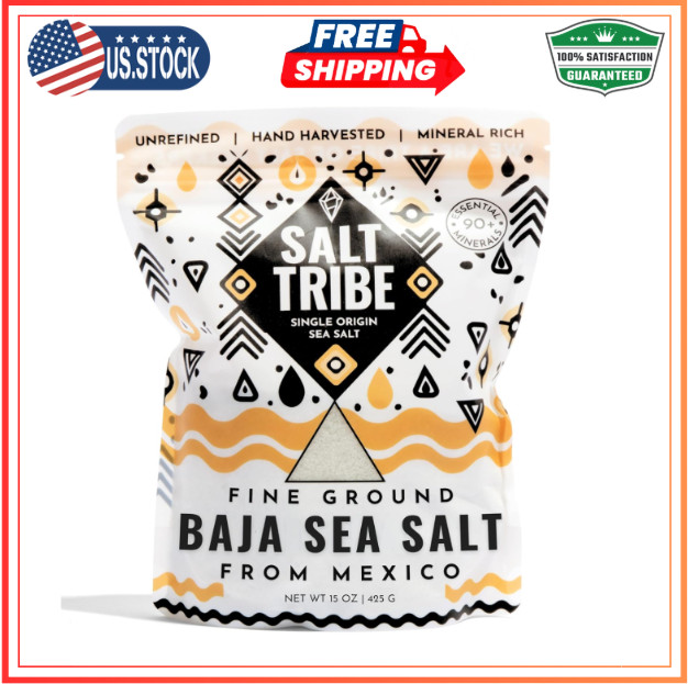 Salt Tribe Baja Gold Sea Salt | 90+ Minerals | Fine Ground | Organic | 15 oz