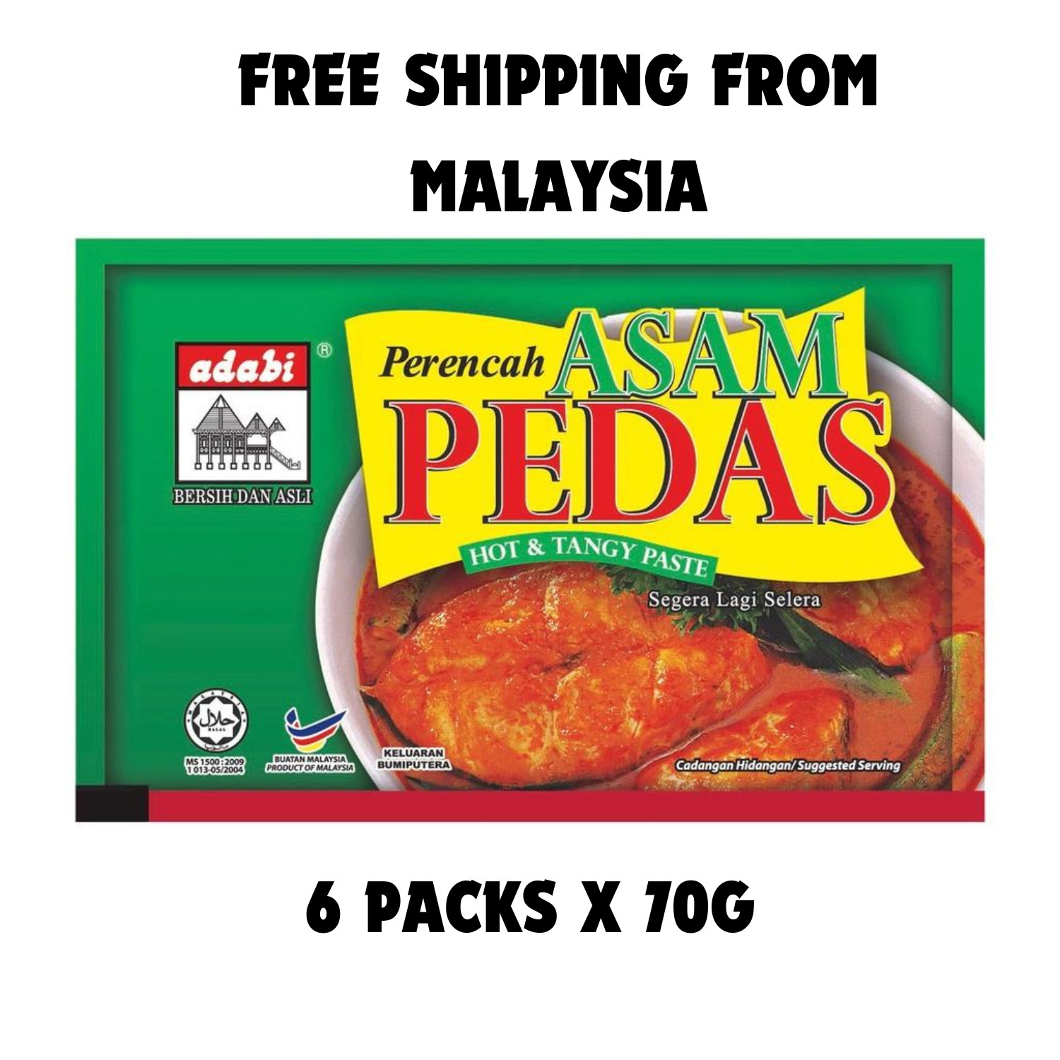 6 packs ADABI 🇲🇾 Asam Pedas Paste 70g |Halal| ~ FREE SHIPPING FROM Malaysia