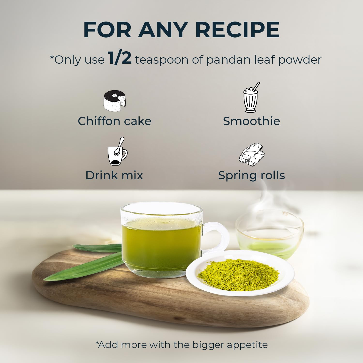 Pandan Leaf Powder 8.82 Oz, Pure & No Sugar Added, Caffeine Free, Refreshing Tas