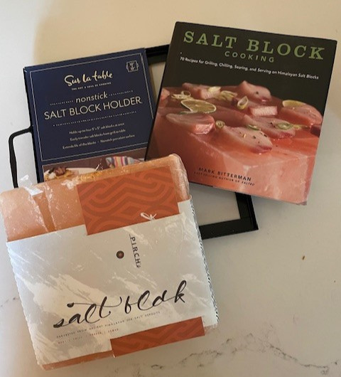 salt block cooking, cookbook & block holder