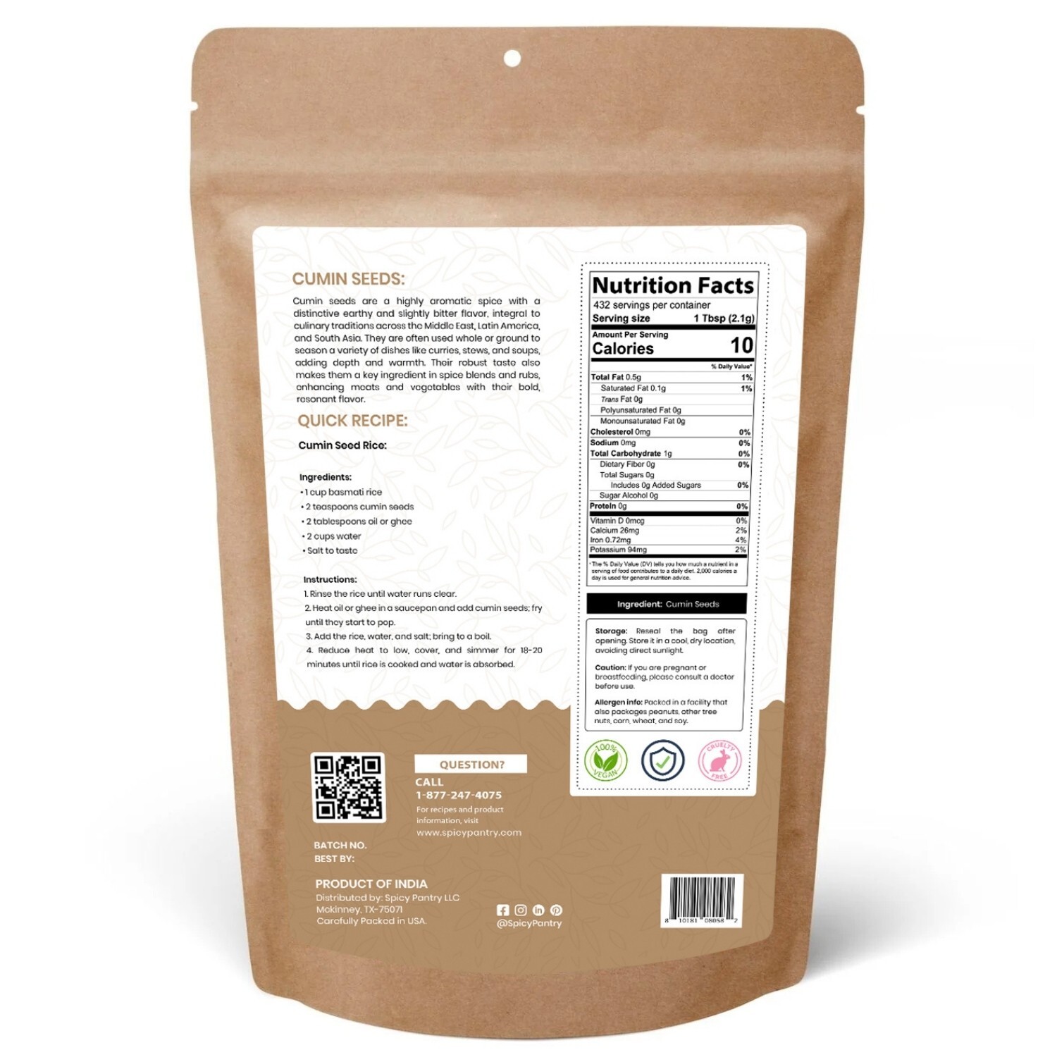 Whole Cumin Seeds – 100% Pure Natural Spice (Saunf Sabut) for Cooking – 2LBS