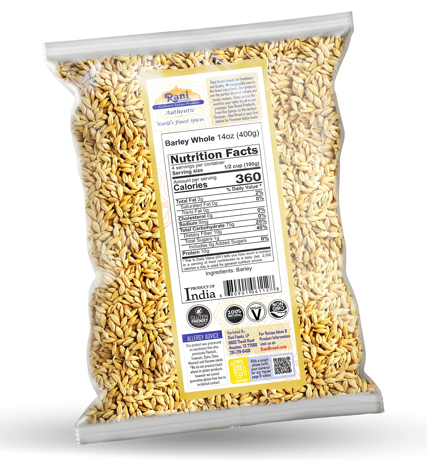 Rani Barley (Jav) Whole With Husk (Non-hulled) 14 oz (400g)