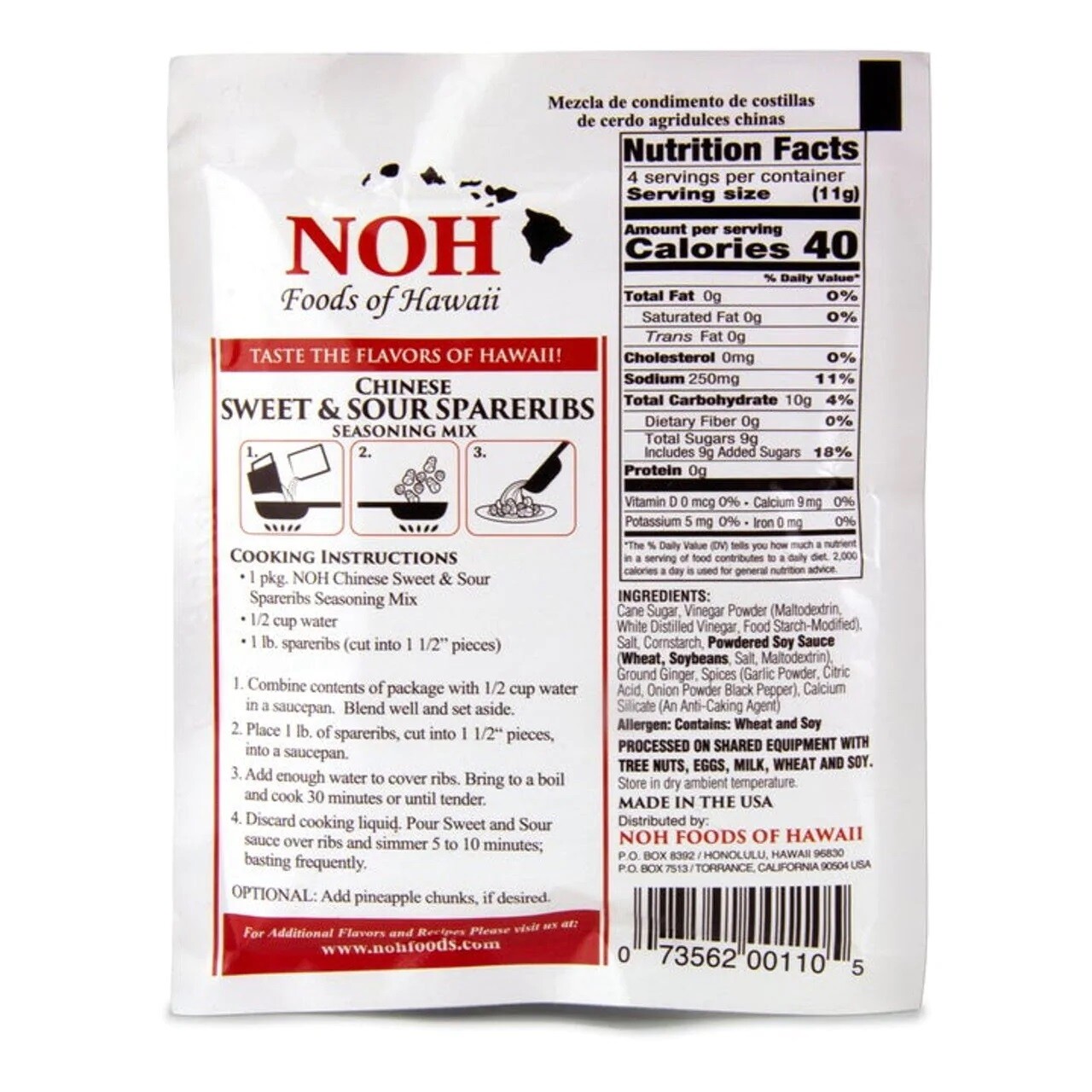 NOH Foods of Hawaii CHINESE SWEET-SOUR SPARERIBS Seasoning Mix 1.5 oz 42g NO MSG