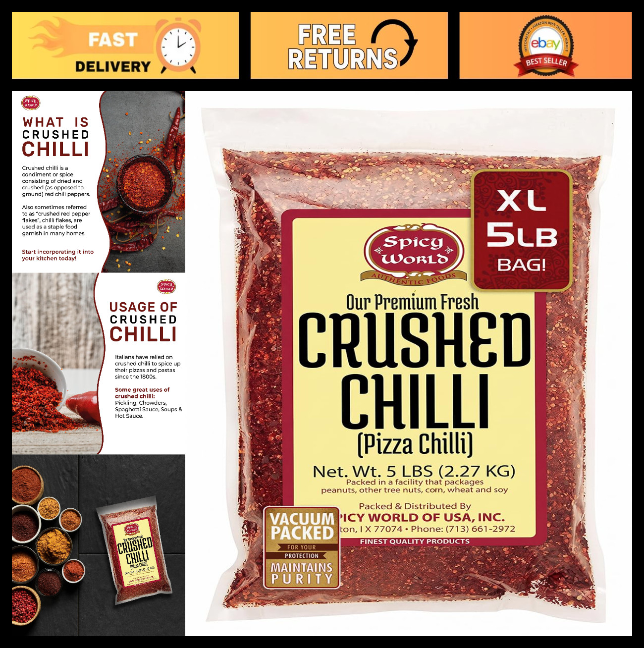 Bulk Crushed Red Pepper Flakes 5 lb – Spicy Chili Seasoning for Cooking & Baking