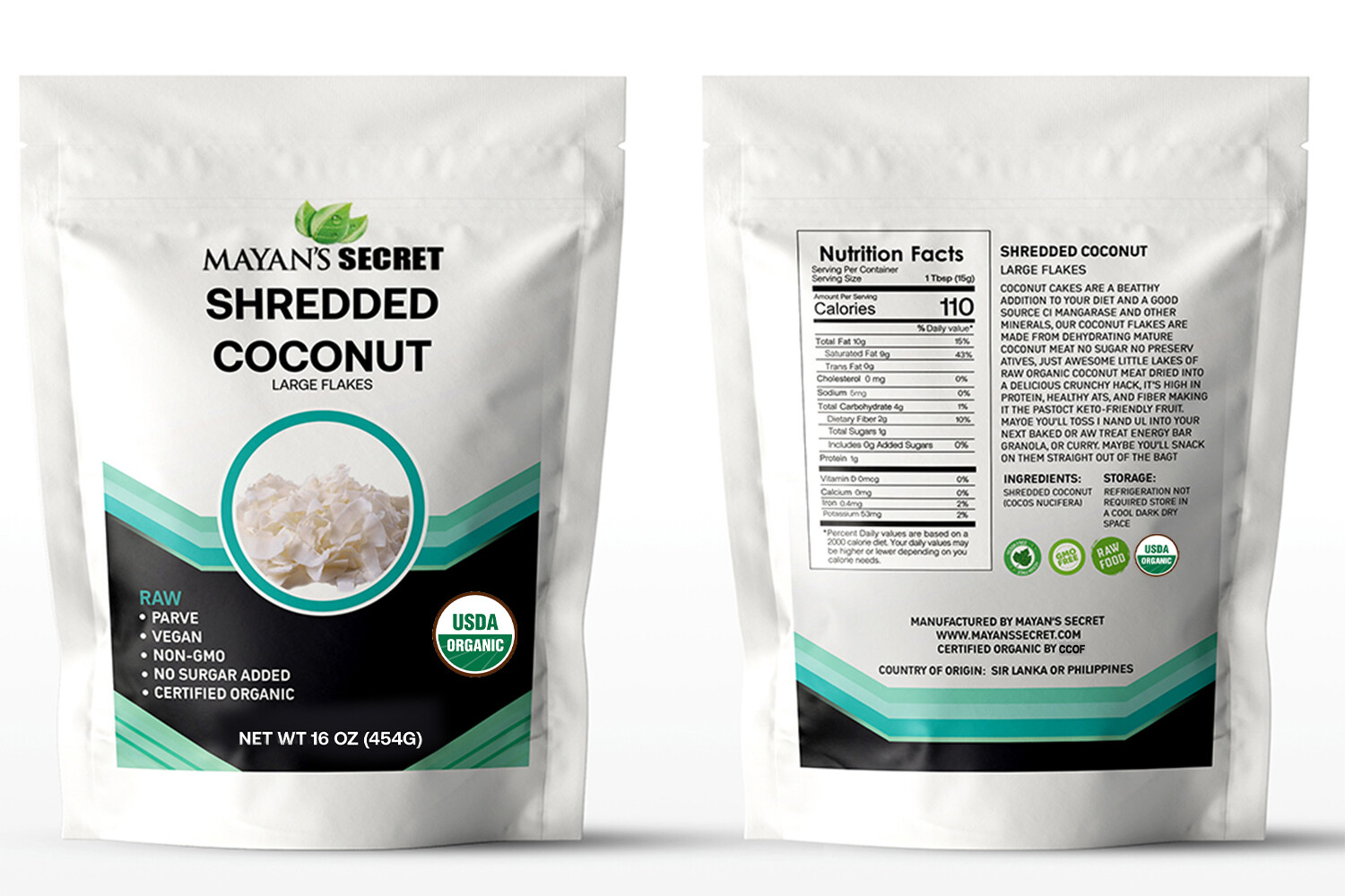 USDA Certified Organic Coconut Flakes Large Unsweetened 1 Lb