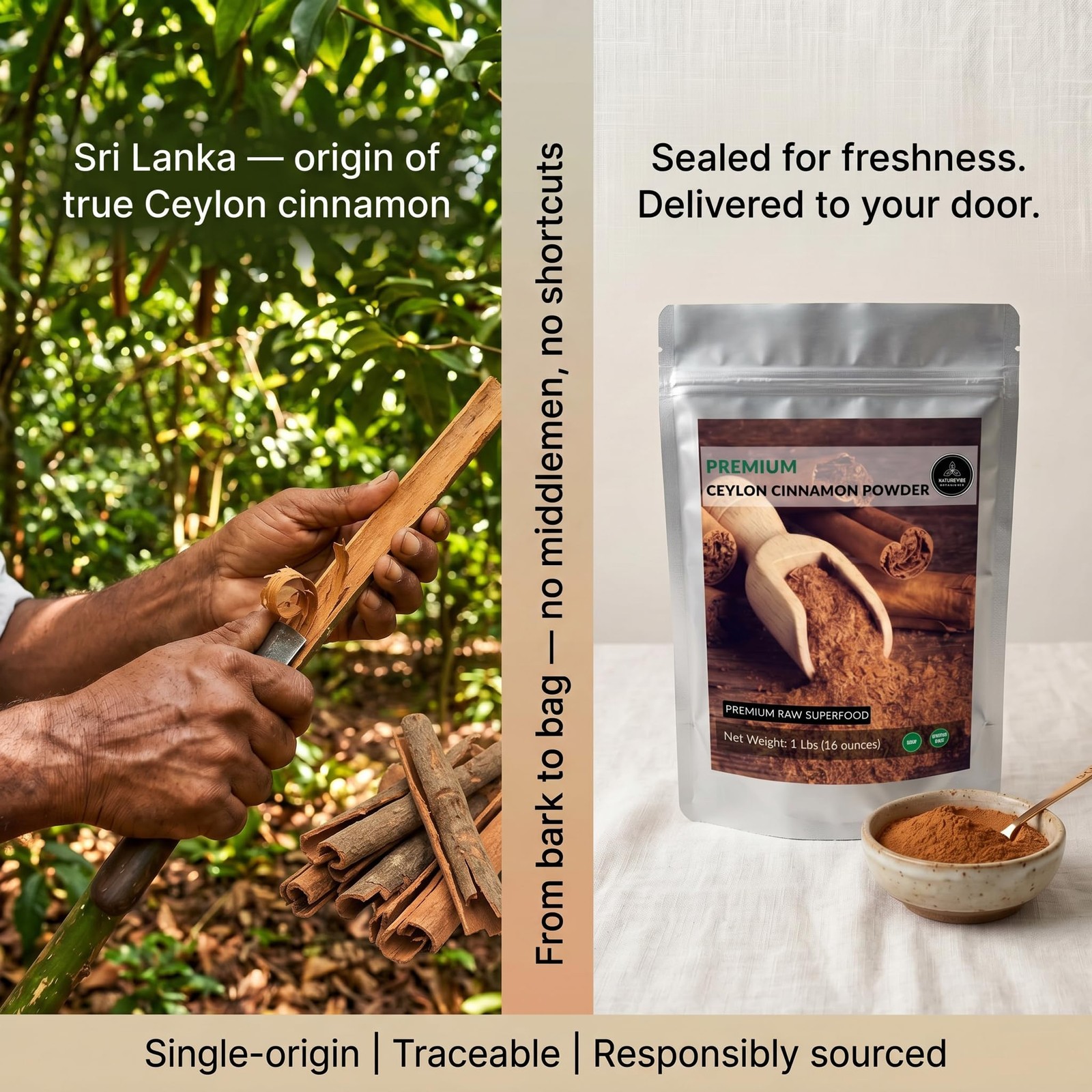 Ceylon Cinnamon Powder (1lb), Ground Premium Quality by | Gluten-Free, Keto F…
