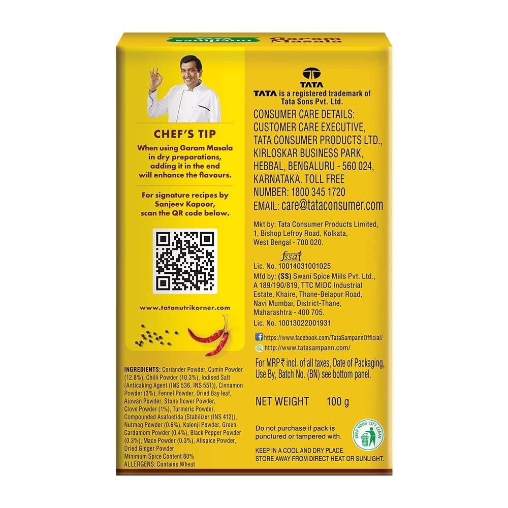 Tata Sampann Garam Masala with Natural Oils 100 grams 3.5 oz pack India Spice