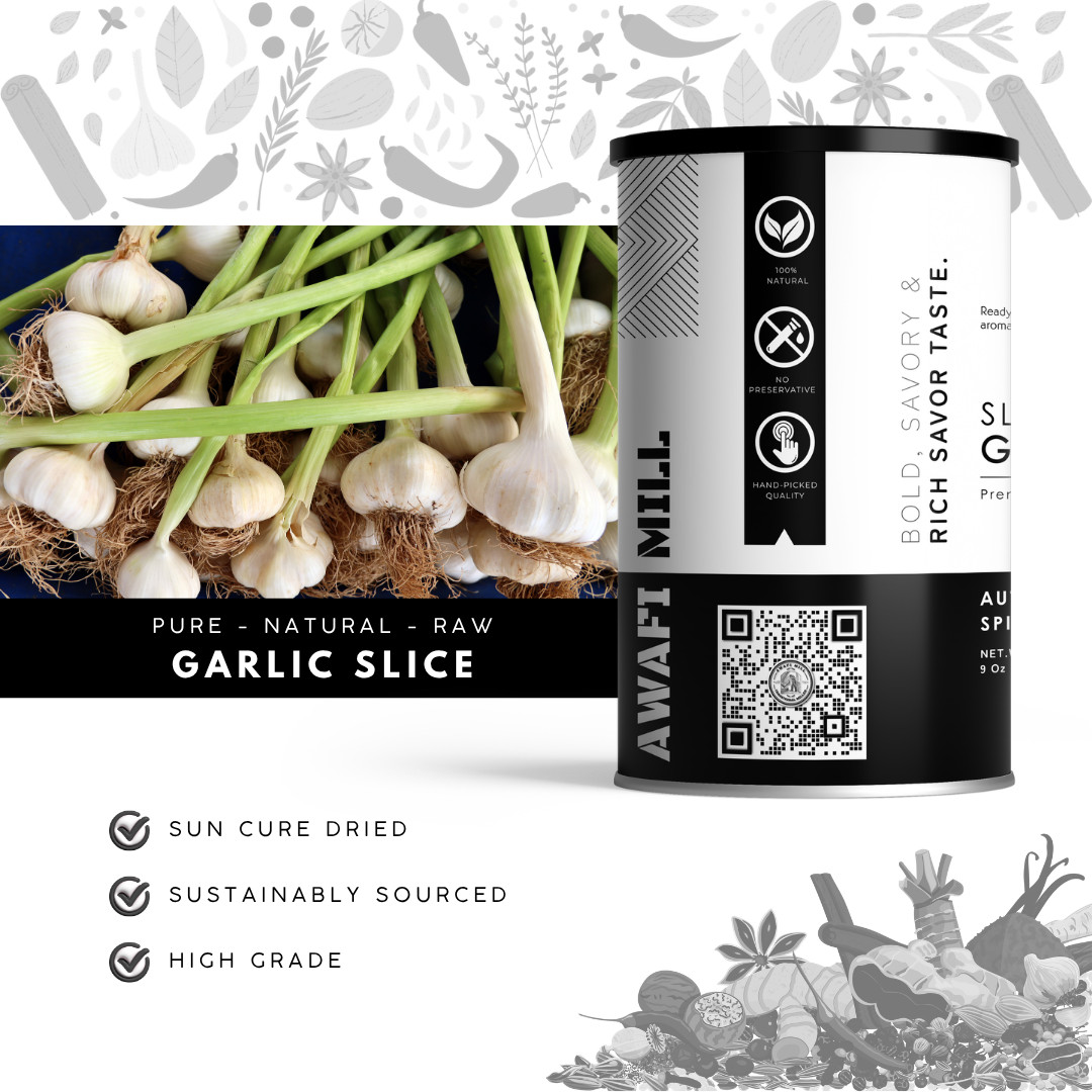 AWAFI MILL Dried Garlic Slices (Dehydrated Garlic Flakes) – 250 g | 9 Oz