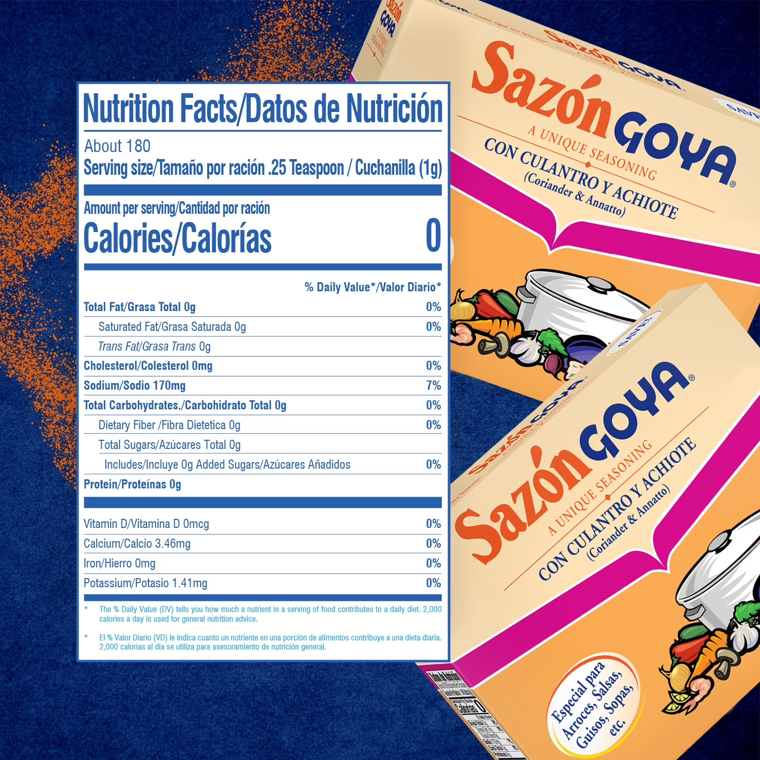 GOYA Sazon with Coriander and Annatto Seasoning Mix, 36 Packets, 6.33 oz Box