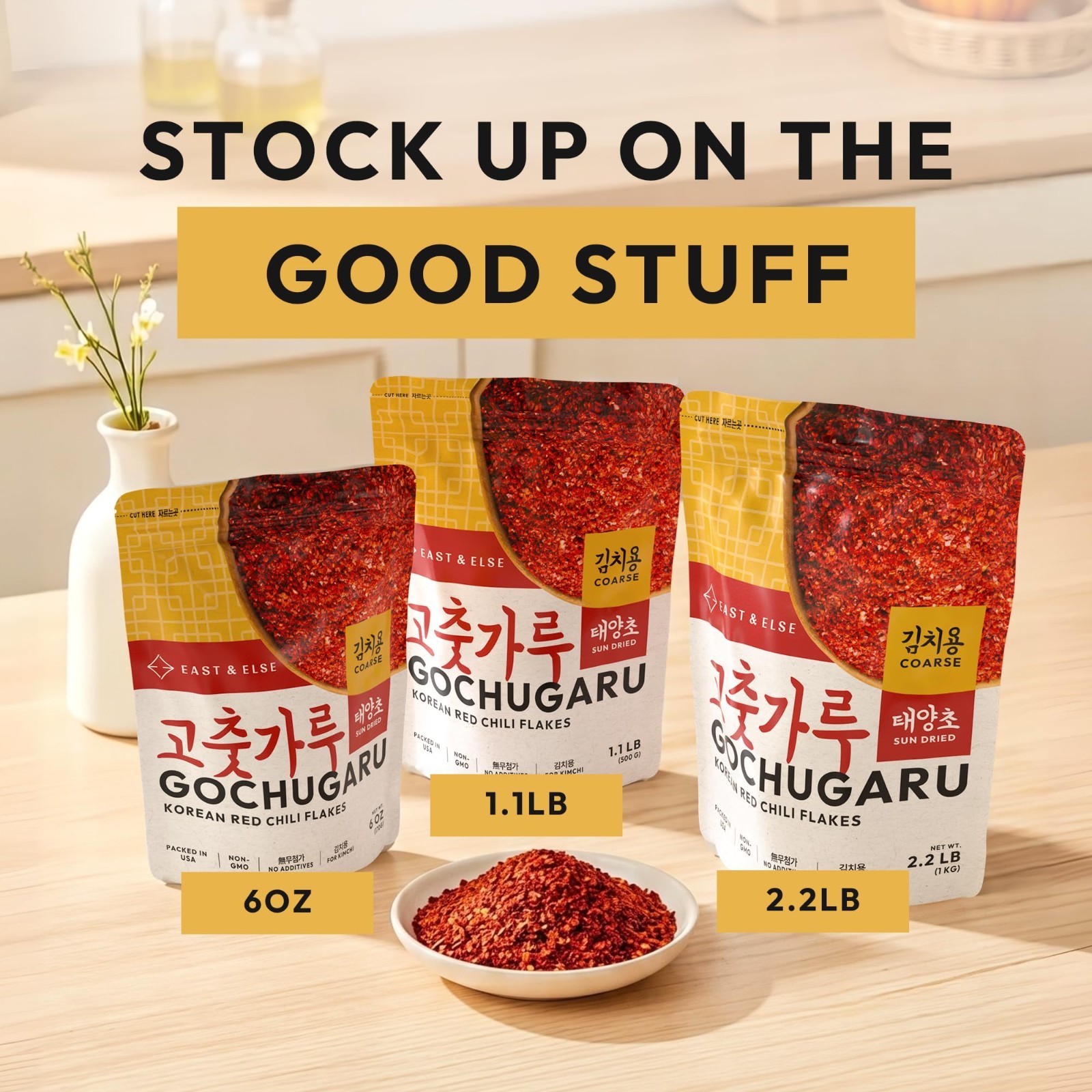 Korean Gochugaru Chili Pepper Flakes – Coarse Grind, 2.2 LB Bulk Bag for Kimchi,